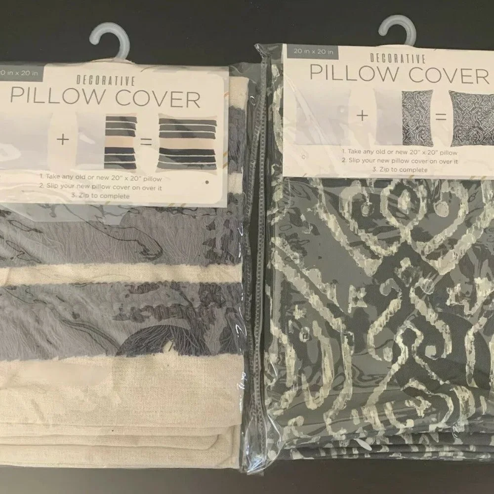 Square Decorative Pillow Cover lot 20” X 20” Grey Fringe Geometric Morgan Home